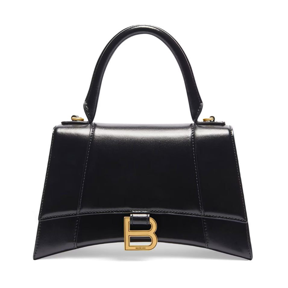 BALENCIAGA Black Leather Hourglass Small Shoulder Bag