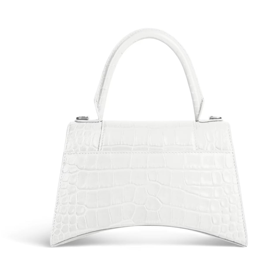 BALENCIAGA White Croc Leather Hourglass Small Handbag