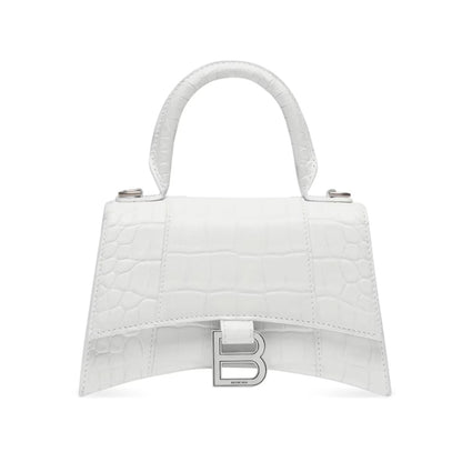 BALENCIAGA White Croc Leather Hourglass XS Handbag