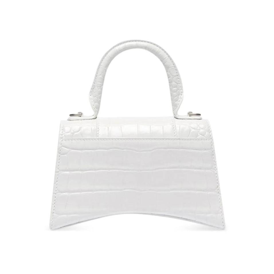 BALENCIAGA White Croc Leather Hourglass XS Handbag