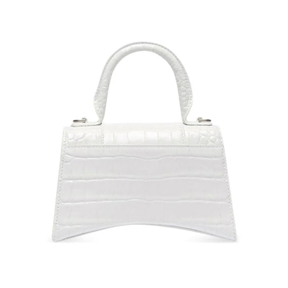 BALENCIAGA White Croc Leather Hourglass XS Handbag