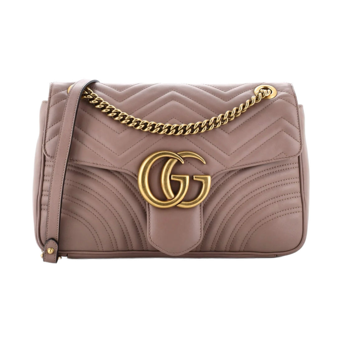 GUCCI Taupe Leather Marmont Small Shoulder Bag