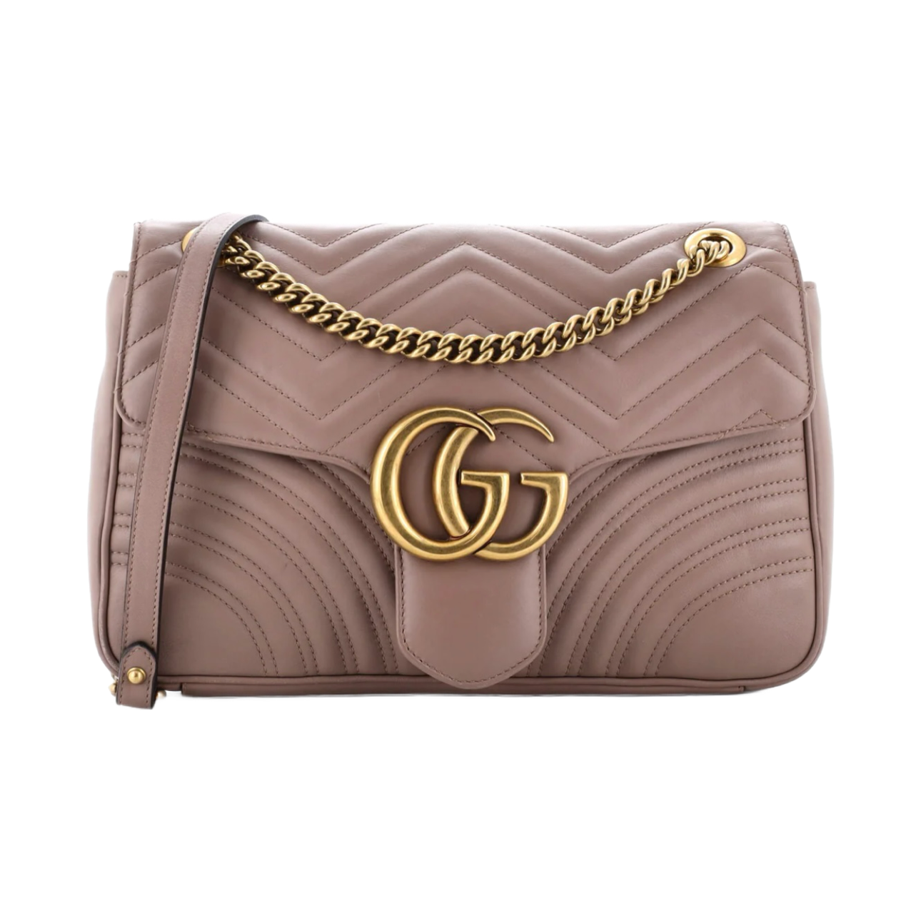 GUCCI Taupe Leather Marmont Small Shoulder Bag