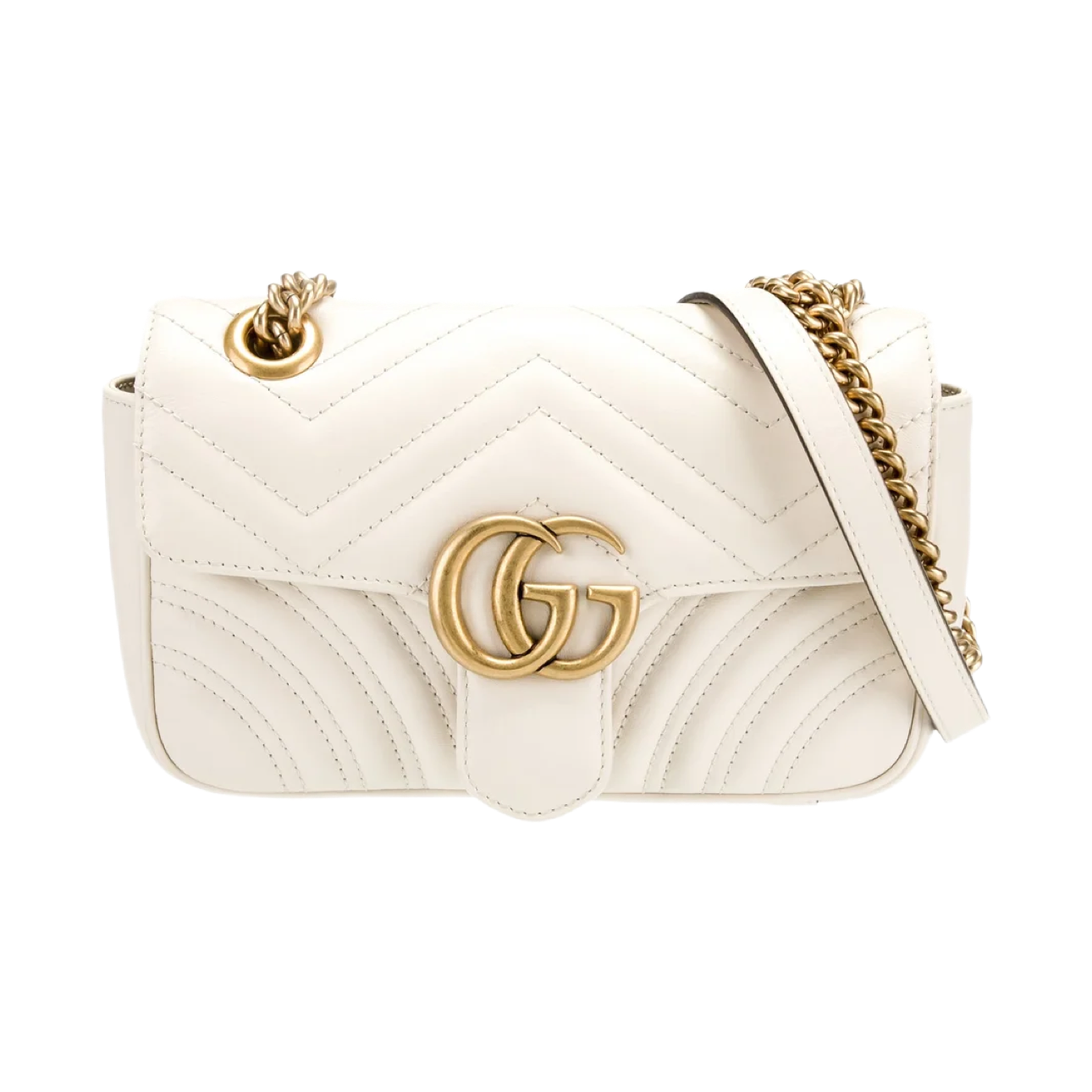 GUCCI White Leather Marmont Small Shoulder Bag