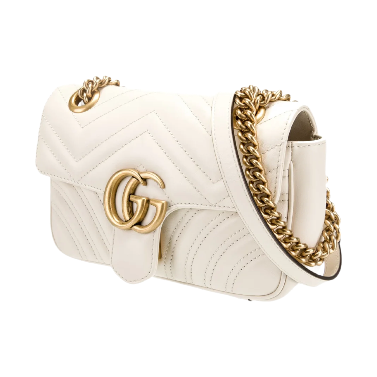 GUCCI White Leather Marmont Small Shoulder Bag