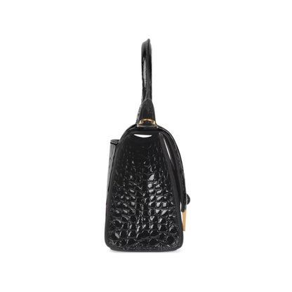 BALENCIAGA Black Croc Leather Hourglass XS Handbag