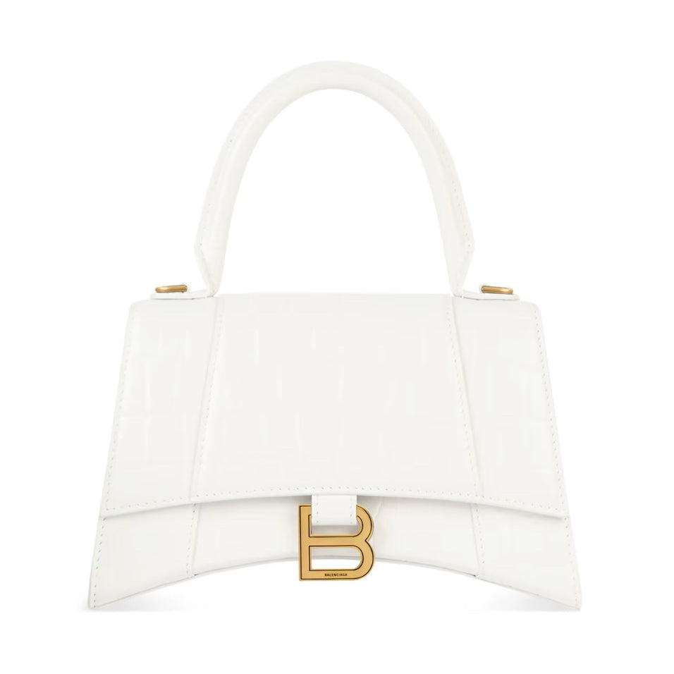 BALENCIAGA White Leather Hourglass Small Shoulder Bag