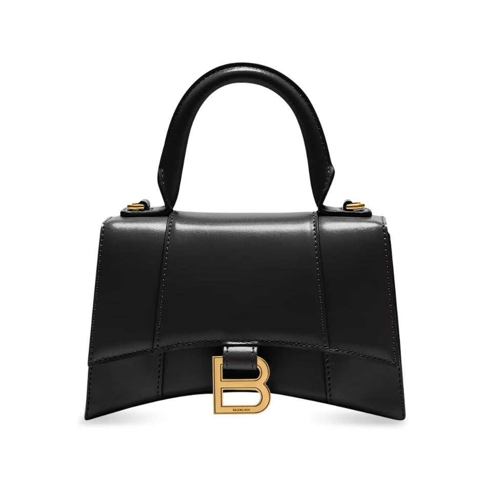 BALENCIAGA Black Leather Hourglass XS Shoulder Bag