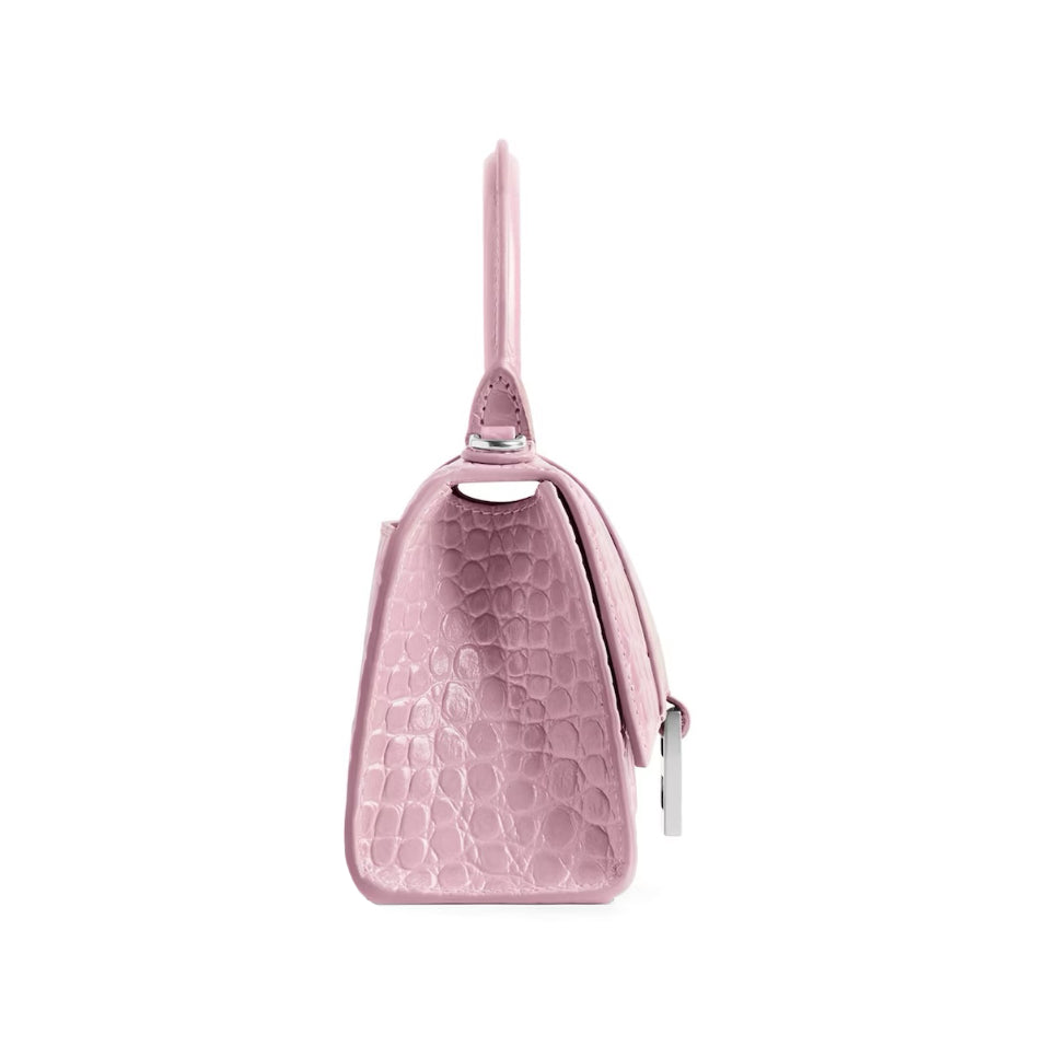 BALENCIAGA Pink Croc Leather Hourglass XS Handbag