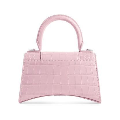 BALENCIAGA Pink Croc Leather Hourglass XS Handbag