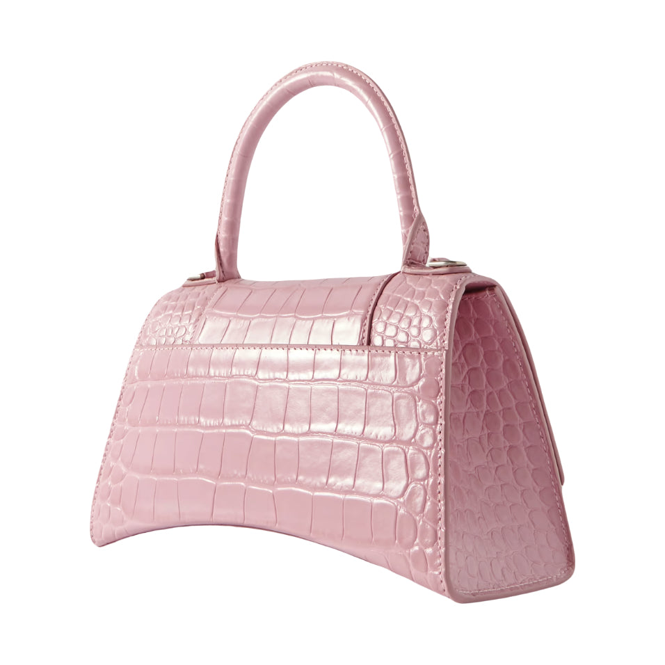 BALENCIAGA Pink Croc Leather Hourglass Small Handbag