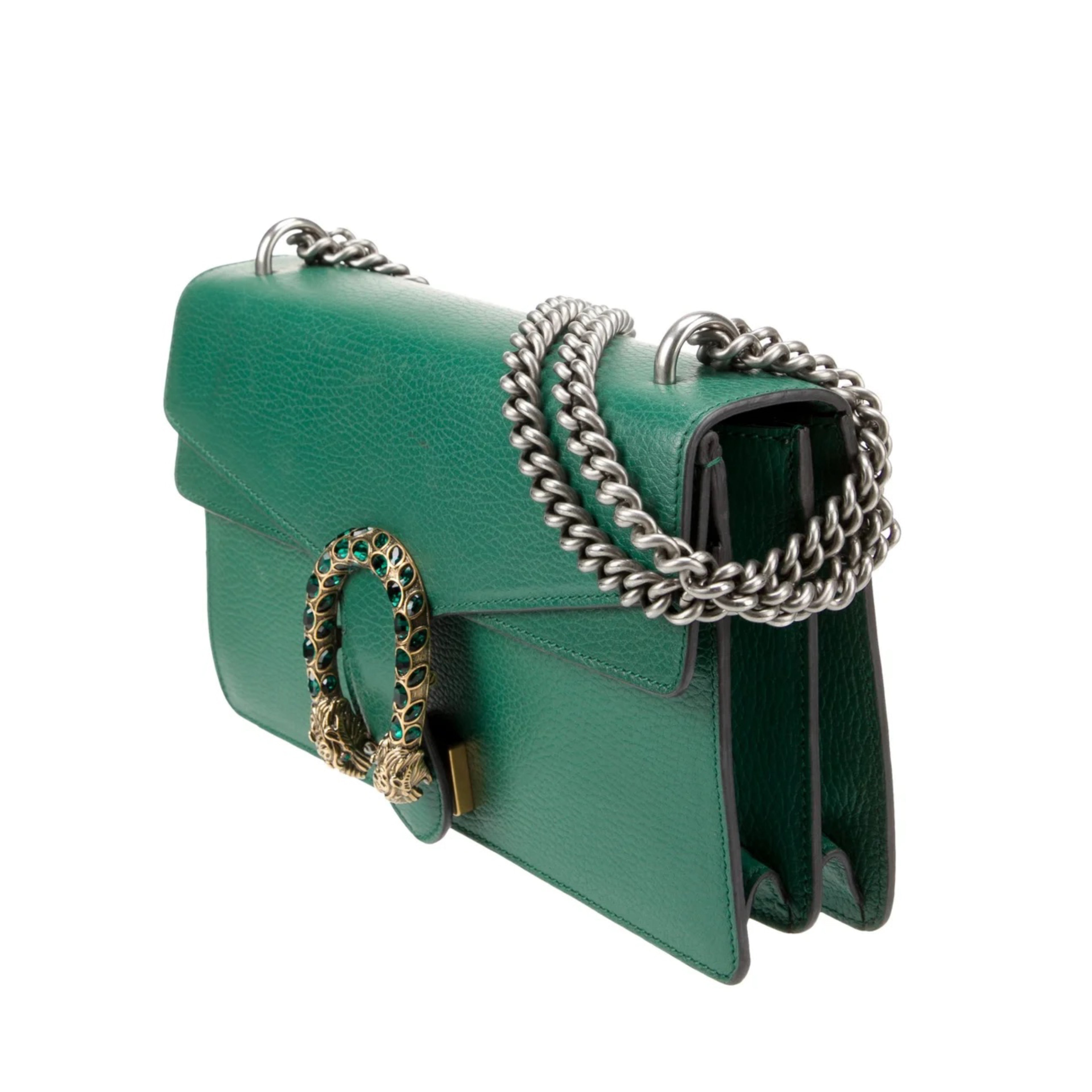 GUCCI Green Leather Dionysus Small Shoulder Bag