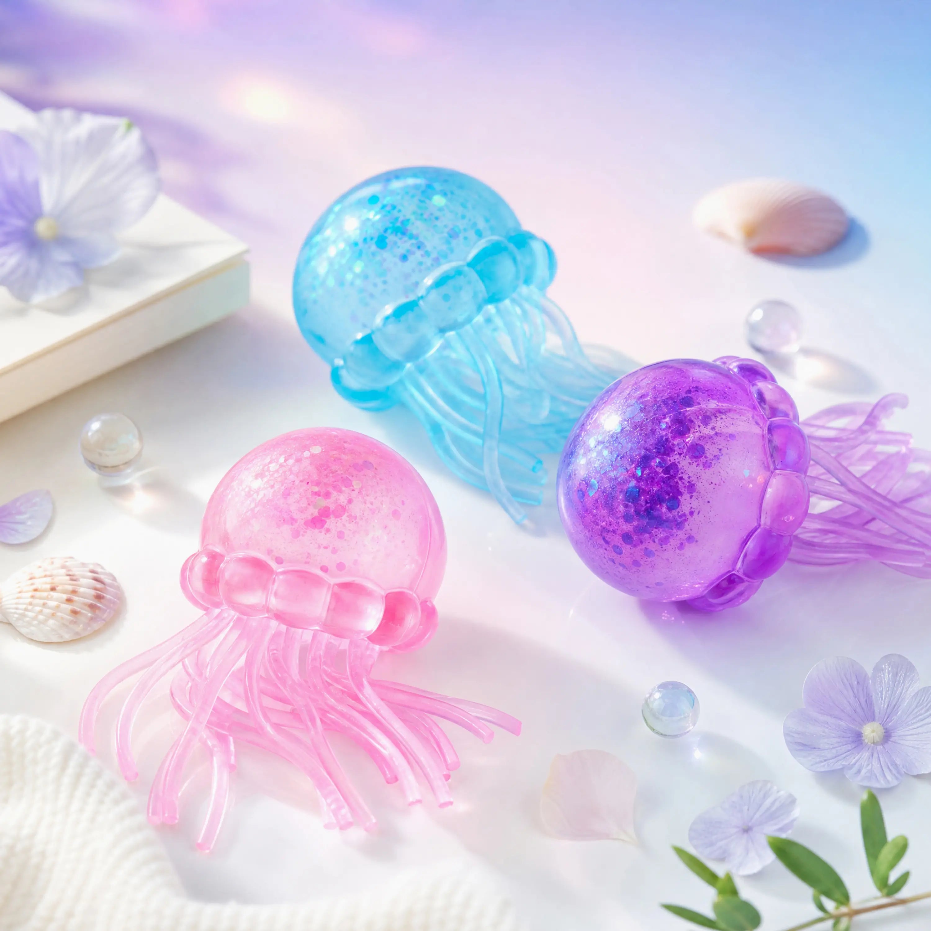 Jellyfish Glitter Squishy Toys – 1/3PCS Slow-Rising Stress Relief Fidget Toys, Soft Squeeze Sensory Toys for Kids & Adults, Anxiety Relief Decompression Toy, Party Favors & Desk Gifts