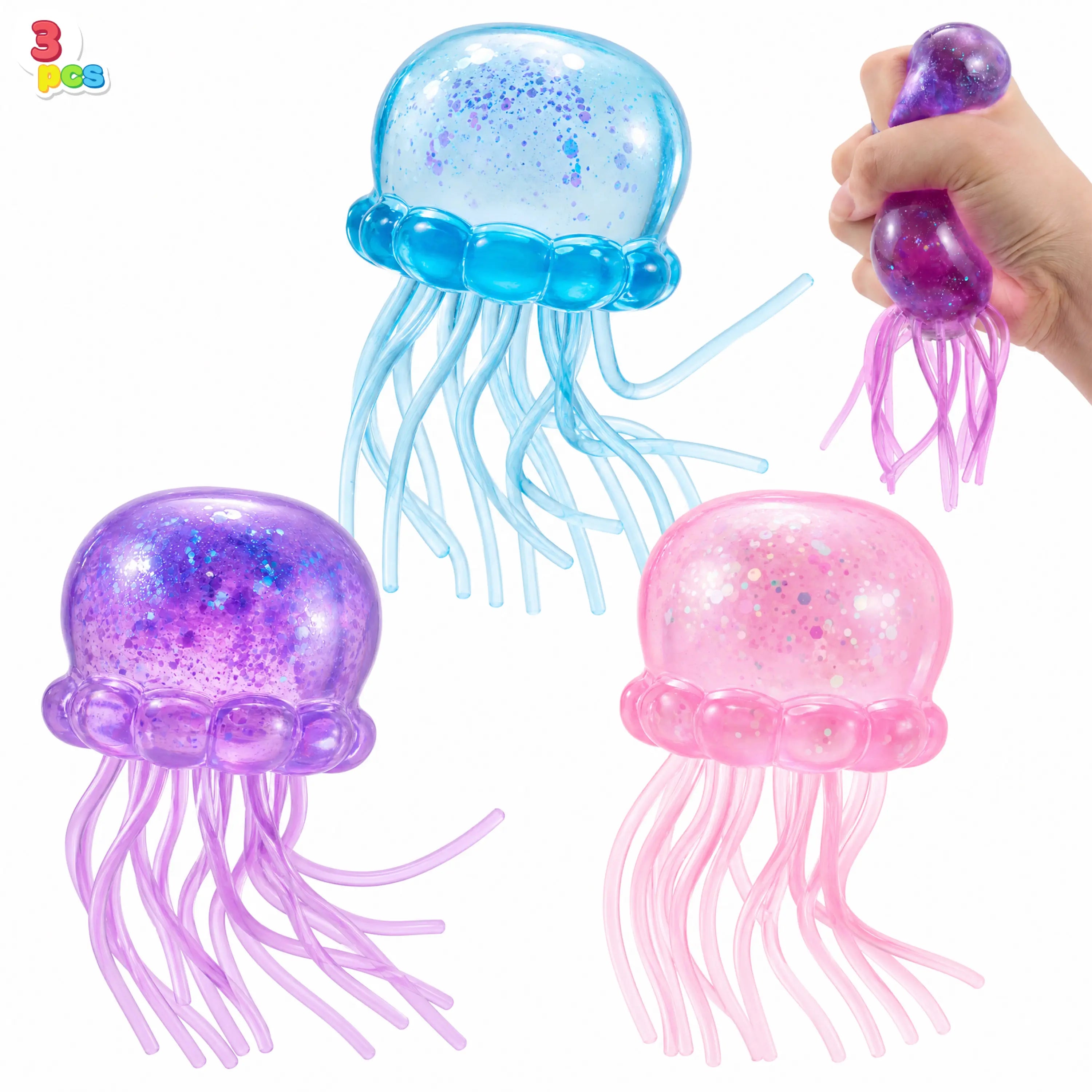 Jellyfish Glitter Squishy Toys – 1/3PCS Slow-Rising Stress Relief Fidget Toys, Soft Squeeze Sensory Toys for Kids & Adults, Anxiety Relief Decompression Toy, Party Favors & Desk Gifts