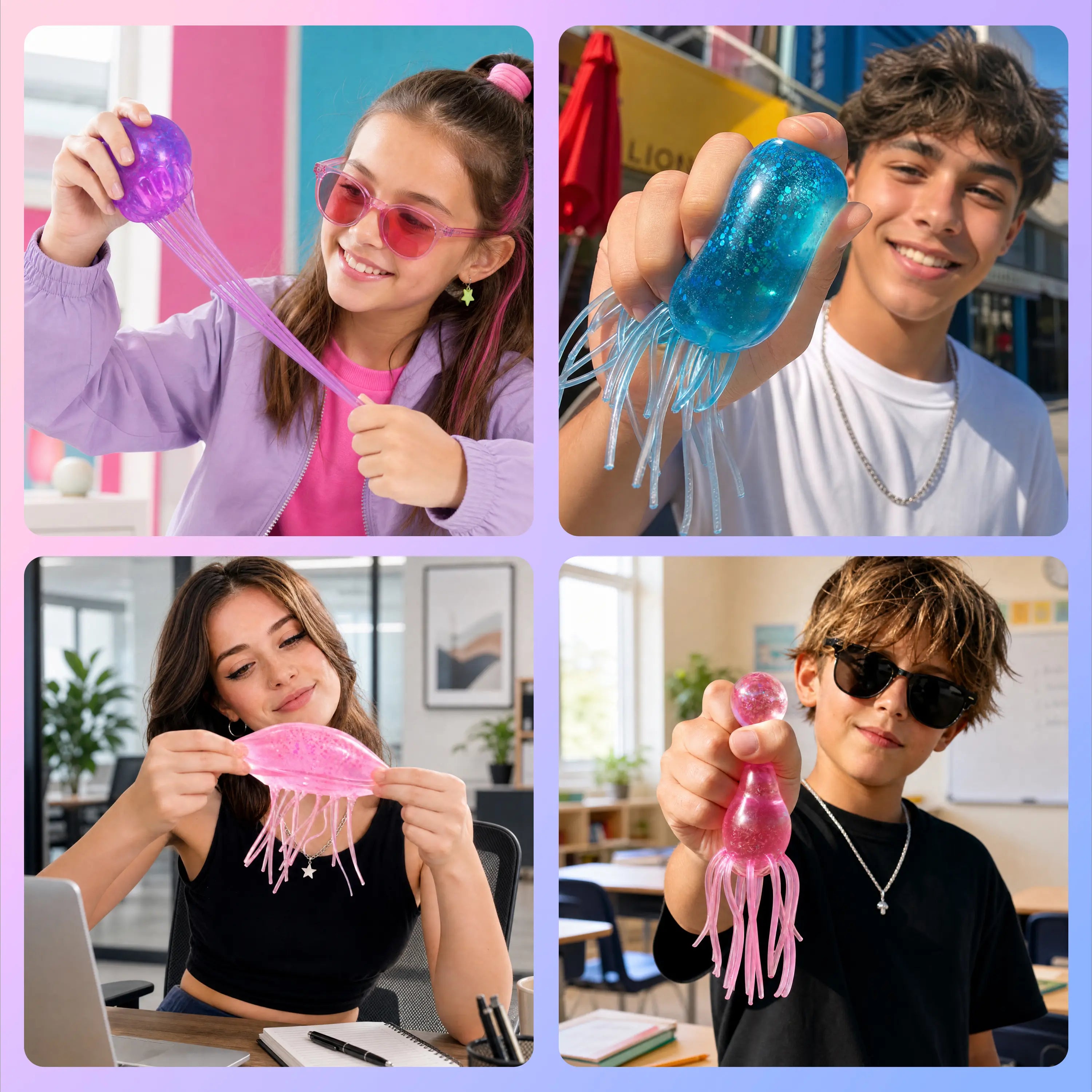 Jellyfish Glitter Squishy Toys – 1/3PCS Slow-Rising Stress Relief Fidget Toys, Soft Squeeze Sensory Toys for Kids & Adults, Anxiety Relief Decompression Toy, Party Favors & Desk Gifts
