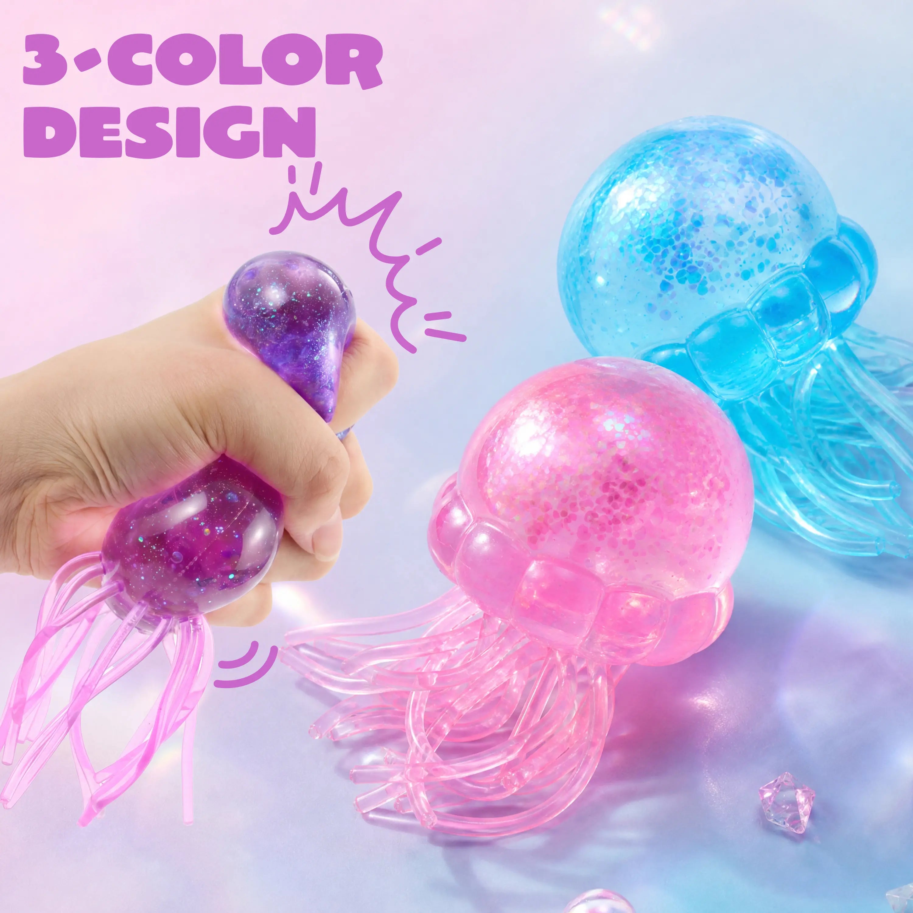 Jellyfish Glitter Squishy Toys – 1/3PCS Slow-Rising Stress Relief Fidget Toys, Soft Squeeze Sensory Toys for Kids & Adults, Anxiety Relief Decompression Toy, Party Favors & Desk Gifts